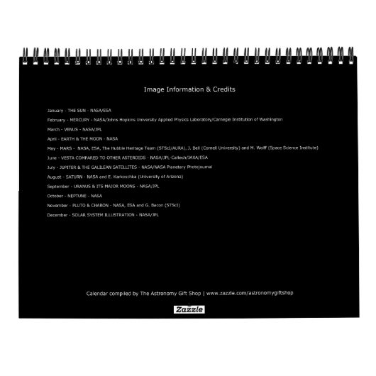 2025年システ太陽のム宇宙天文学の惑星宇宙 カレンダー (裏面)