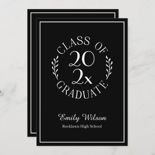 2025年シックブラック卒業パーティーのクラス 招待状 (正面/裏面)