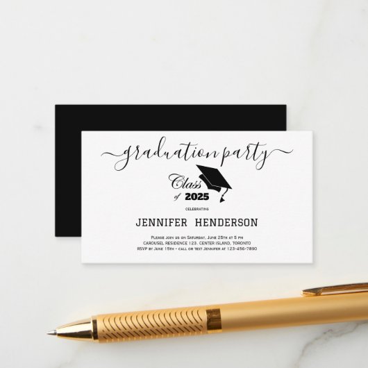 2025年シンプルのブラック卒業パーティクラス エンクロージャーカード (正面/裏面インサイチュ)