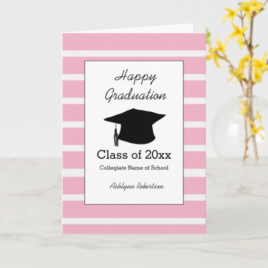 2025年ストライプの卒業ピンククラス カード (黄色い花)