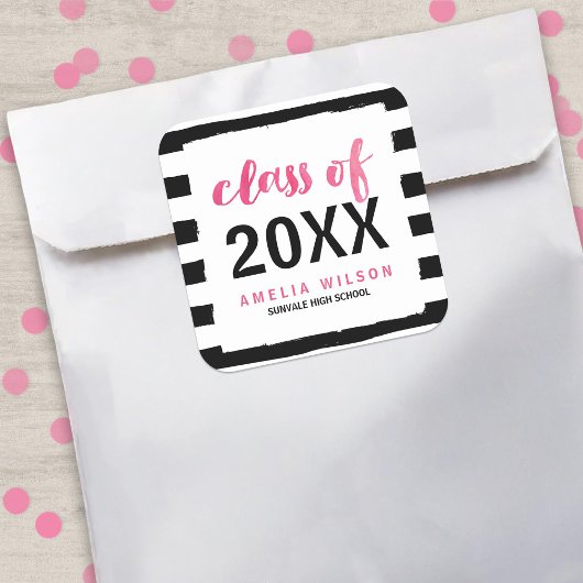 2025年ストライプ卒業のシックな黒いピンクのクラス スクエアシール