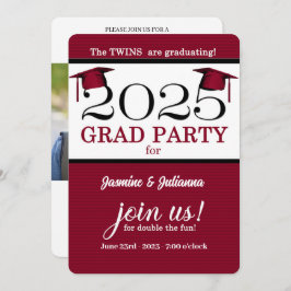 2025年ツイン院赤ピンストライプ写真卒業 招待状