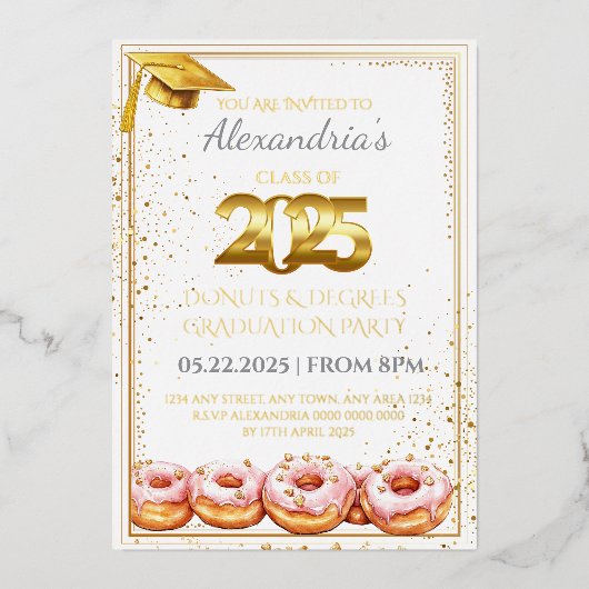 2025年ドーナツと度卒業招待状 箔招待状 (正面)