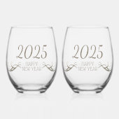 2025年パーソナライズされたモダンお正月おめでとう ステムなしワイングラス (正面)