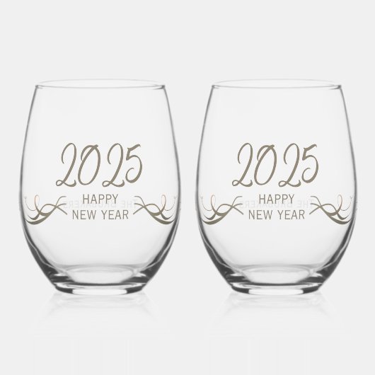 2025年パーソナライズされたユニークお正月おめでとう ステムなしワイングラス (正面)