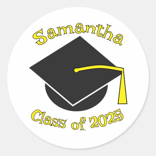 2025年パーソナライズされた卒業ハットイエローのクラス ラウンドシール (正面)