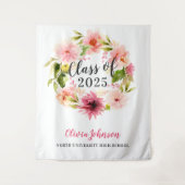 2025年ピンクの花の水彩卒業式背景 タペストリー (正面)