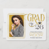 2025年フェイクの卒業式金ゴールドリーフクラス写真 招待状 (正面)