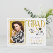 2025年フェイクの卒業式金ゴールドリーフクラス写真 招待状 (スタンド正面)