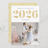 2025年フェイク金ゴールドグリッターモダン新年おめでとう シーズンカード (正面/裏面)