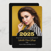 2025年フェイク金ゴールド黒きらきら光る写真卒業 招待状 (正面/裏面)