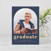 2025年フォトアーチクラシックネイビーブルー金ゴールド卒業 案内状 (スタンド正面)