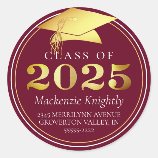 2025年ブルゴーニュエレガントマルーン金ゴールド ラウンドシール (正面)