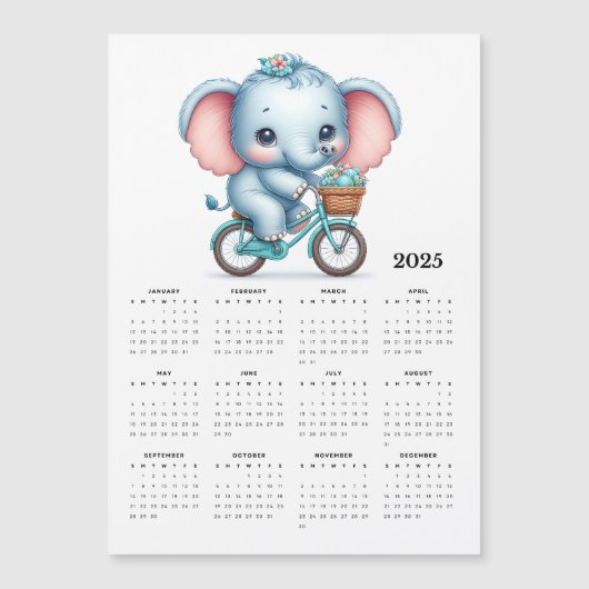 2025年マグネットカレンダーに登場する愛らしい象 (正面)