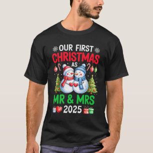 2025年ミスター&ミセス初クリスマス 雪だるまカップル Tシャツ
