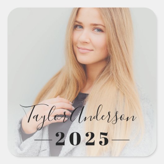 2025年ミニマリスト黒写真卒業 スクエアシール (正面)