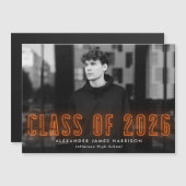 2025年モダンのオレンジネオンクラス写真卒業 マグネット招待状 (正面/裏面)