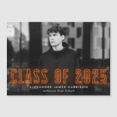 2025年モダンのオレンジネオンクラス写真卒業 マグネット招待状 (正面)