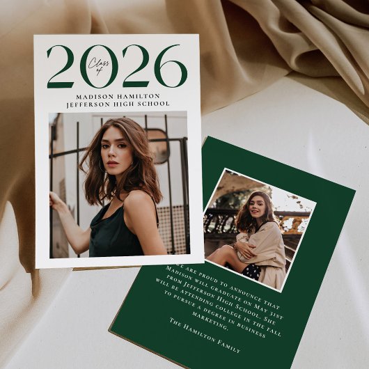 2025年モダンのクラスGreen 2写真卒業 案内状