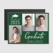 2025年モダンのフォトグリーン卒業 マグネット招待状 (正面/裏面)
