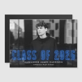 2025年モダンのブルーネオンクラス写真卒業 マグネット招待状 (正面/裏面)