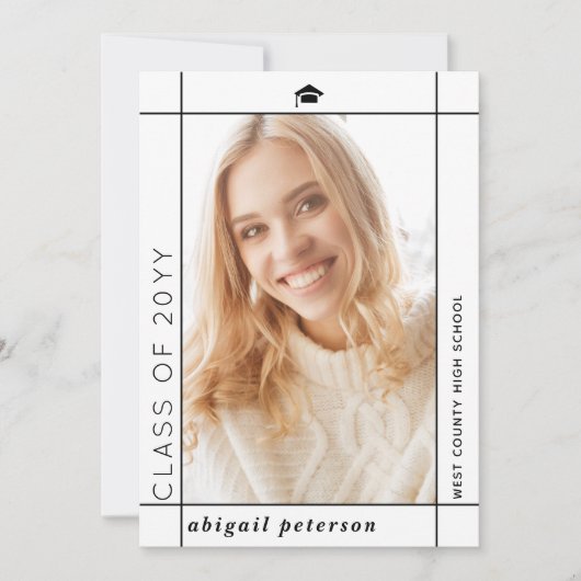 2025年モダンの卒業写真のホワイトクラス 案内状 (正面)