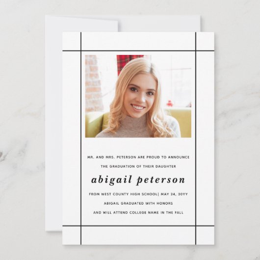 2025年モダンの卒業写真のホワイトクラス 案内状 (裏面)