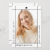 2025年モダンの卒業写真のホワイトクラス 案内状 (正面/裏面)