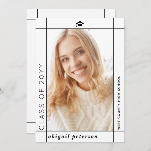 2025年モダンの卒業写真のホワイトクラス 案内状 (正面/裏面)