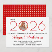 2025年モダンの卒業写真の赤いクラス 招待状 (正面/裏面)