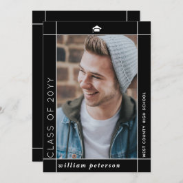 2025年モダンの卒業写真の黒クラス 案内状