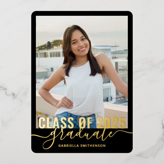 2025年モダンの卒業写真クラス発表 箔招待状 (正面)