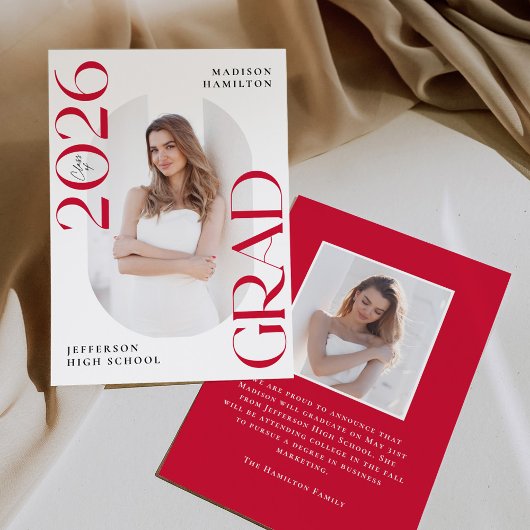 2025年モダンの授業Red Grad 2写真卒業 案内状