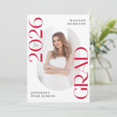 2025年モダンの授業Red Grad 2写真卒業 案内状 (スタンド正面)