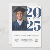 2025年モダンの青白写真卒業クラス 招待状 (正面)