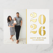 2025年モダンはっきりしたタイポグラフィ新年 箔シーズンポストカード (正面)