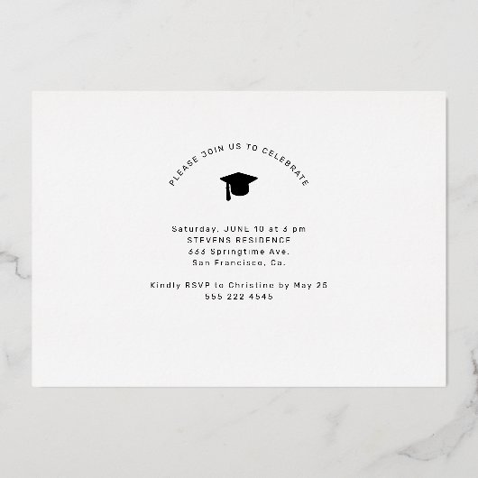 2025年モダンエレガント写真卒業 箔招待状 (裏面)