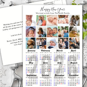 2025年モダンカレンダー家族フォトコラージュミニマル シーズンポストカード