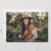 2025年モダンクラスのホワイトスクリプト写真卒業 案内状 (正面)