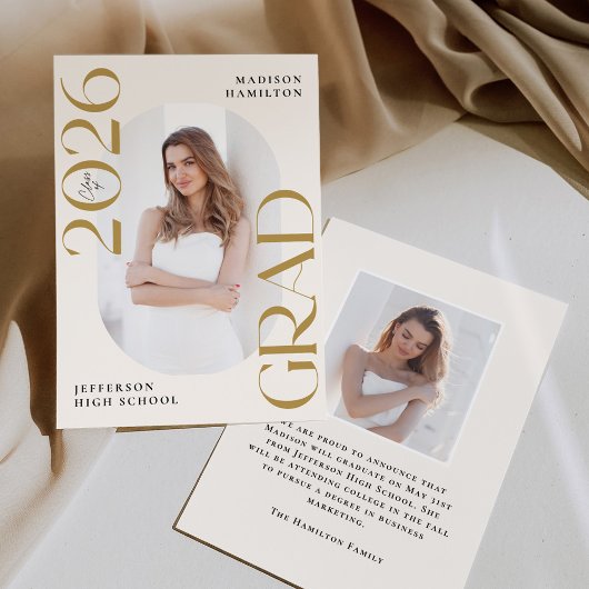 2025年モダンクラス金ゴールド卒業2写真卒業 案内状