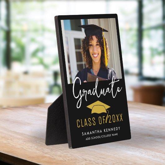 2025年モダングラッドキャップフォトのブラック&金ゴールドクラス フォトプラーク