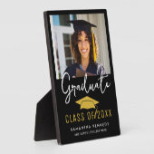 2025年モダングラッドキャップフォトのブラック&金ゴールドクラス フォトプラーク (側面)