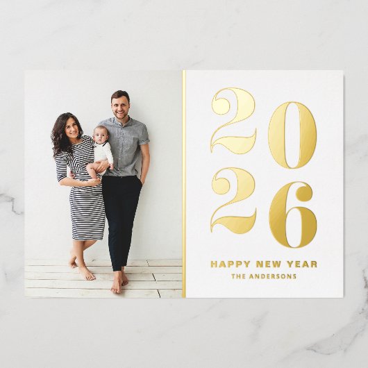 2025年モダンタイポグラフィはっきりしたハッピーニューイヤー写真 箔シーズンカード (正面)