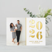 2025年モダンタイポグラフィはっきりしたハッピーニューイヤー写真 箔シーズンカード (立ち正面)
