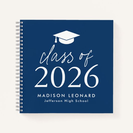 2025年モダンネイビー写真卒業パーティーゲストブック ノートブック (正面)