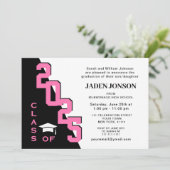 2025年モダンピンクブラック卒業パーティーのクラス 招待状 (スタンド正面)