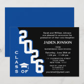 2025年モダンブルーブラック卒業パーティーのクラス 招待状 (正面/裏面)