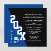 2025年モダンブルーブラック卒業パーティーのクラス 招待状 (正面/裏面)