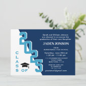 2025年モダンブルーホワイト卒業パーティーのクラス 招待状 (スタンド正面)