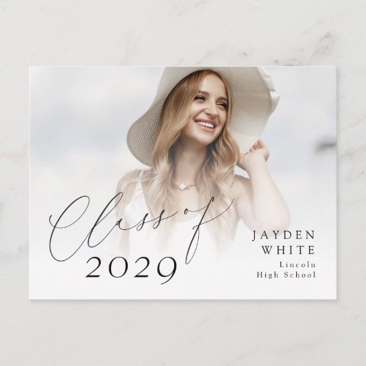 2025年モダン写真卒業のシックなスクリプトクラス ポストカード (正面)